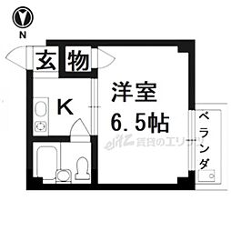 JR山陰本線 太秦駅 徒歩7分の賃貸マンション 2階1Kの間取り