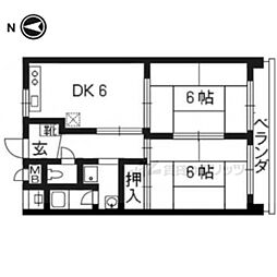 京都地下鉄東西線 太秦天神川駅 徒歩4分の賃貸マンション 4階2DKの間取り