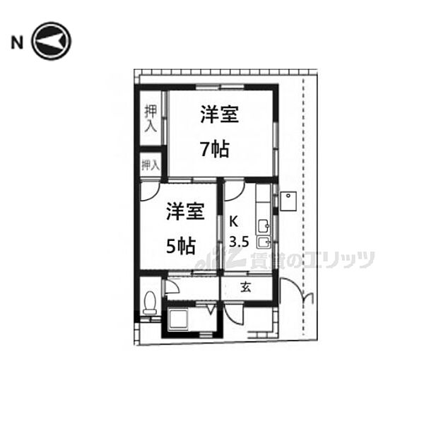 京都府京都市右京区梅津南町(賃貸一戸建2K・1階・34.10㎡)の写真 その2