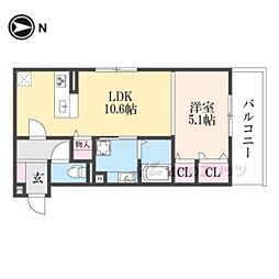 阪急京都本線 桂駅 徒歩14分の賃貸アパート 1階1LDKの間取り