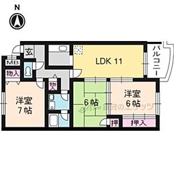 阪急京都本線 桂駅 徒歩18分の賃貸マンション 3階3LDKの間取り