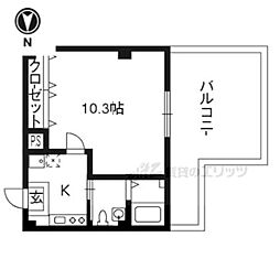 JR山陰本線 円町駅 徒歩5分の賃貸マンション 7階1Kの間取り