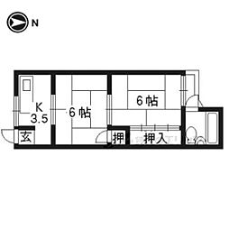 御陵ハイツ 1階2DKの間取り