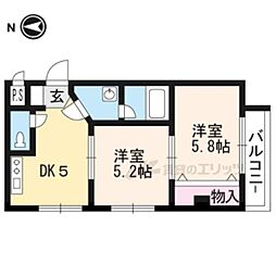 松山サザンクロス 3階2DKの間取り
