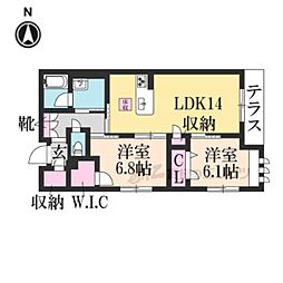 シャーメゾン西ノ京 2階2LDKの間取り