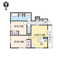 ソレイユ嵯峨野 1階2LDKの間取り