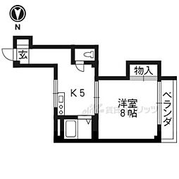 ガーディアン青山 2階1DKの間取り