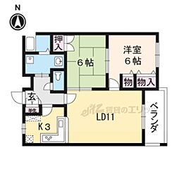 ラフィーネ桂 3階2LDKの間取り