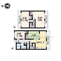 阪急京都本線 桂駅 徒歩13分の賃貸マンション 4階4LDKの間取り