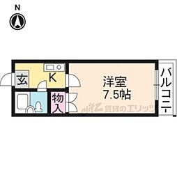 セゾン東寺 2階1Kの間取り