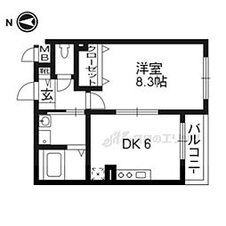 Ｓｕｎｌｉｔ朱雀 2階1DKの間取り