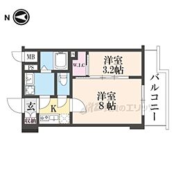 阪急京都本線 西院駅 徒歩15分の賃貸マンション 5階2Kの間取り