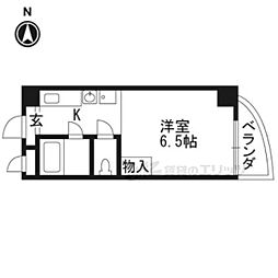 JR山陰本線 円町駅 徒歩6分の賃貸マンション 2階1Kの間取り