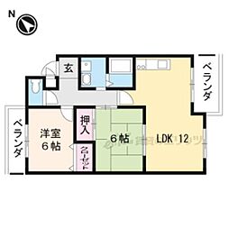 アーバニティー桂 2階2LDKの間取り