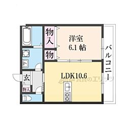 ユアメゾン桂 2階1LDKの間取り