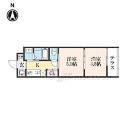 近鉄京都線 東寺駅 徒歩5分の賃貸マンション 1階2Kの間取り