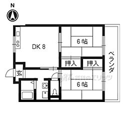 阪急京都本線 桂駅 徒歩13分の賃貸マンション 3階2LDKの間取り
