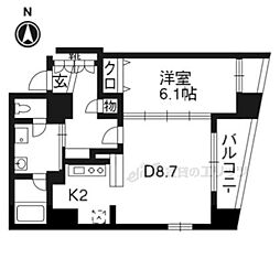 ライジングコート京都西院フロンティア 7階1DKの間取り