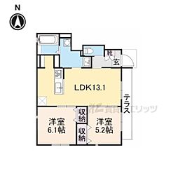 アムール京都梅小路 1階2LDKの間取り
