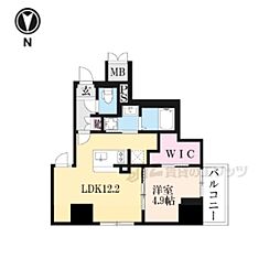 京都市営烏丸線 五条駅 徒歩8分の賃貸マンション 8階1LDKの間取り
