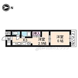 フラワー蘭 2階2Kの間取り
