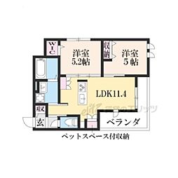 アクアフォンス桂 3階2LDKの間取り