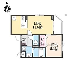 ソレイユ八条春日 1LDKの間取図画像