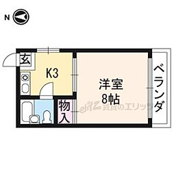 コスモハイツ北白川 4階1Kの間取り