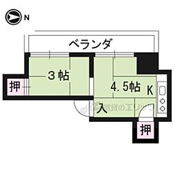 牧定荘 1階1Kの間取り