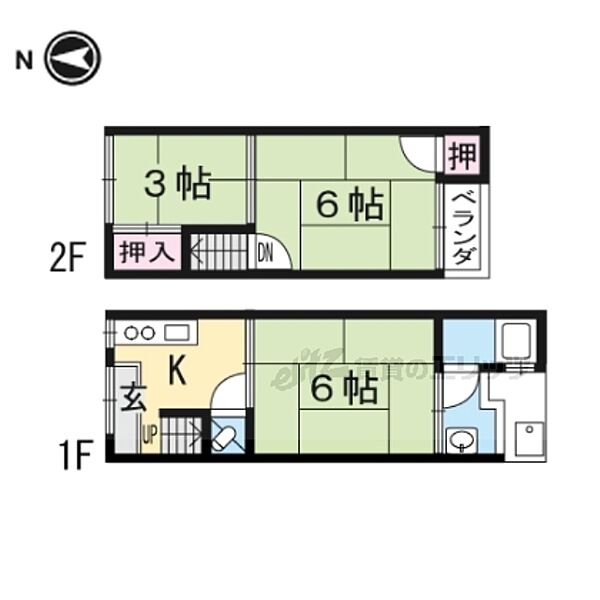 紫竹西北町51-8貸家 ｜京都府京都市北区紫竹西北町(賃貸一戸建3K・2階・34.24㎡)の写真 その2