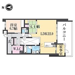 ユニーブル京都紫野 2階2LDKの間取り