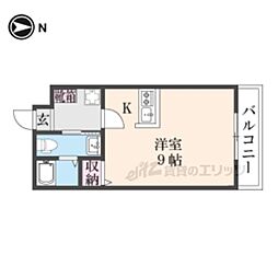 京都市営烏丸線 北大路駅 徒歩16分の賃貸マンション 3階1Kの間取り