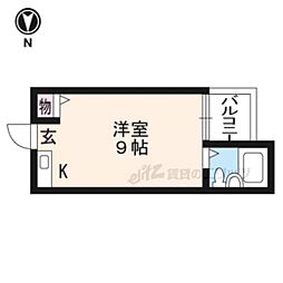大文字マンション 2階ワンルームの間取り