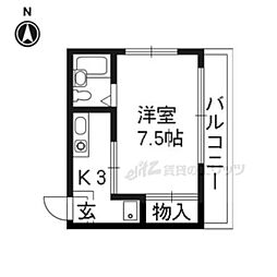 ロイヤルハイツ一乗寺 1階1Kの間取り