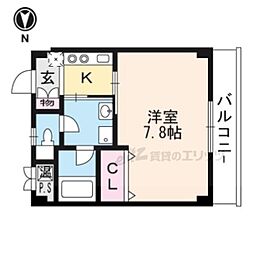 京阪本線 出町柳駅 徒歩4分の賃貸マンション 2階1Kの間取り