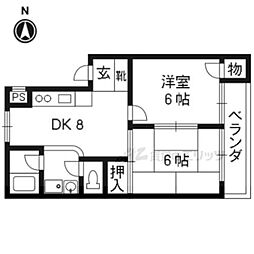 京都市営烏丸線 鞍馬口駅 徒歩7分の賃貸マンション 1階2DKの間取り