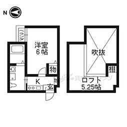 京都市営烏丸線 今出川駅 徒歩14分の賃貸マンション 2階1Kの間取り