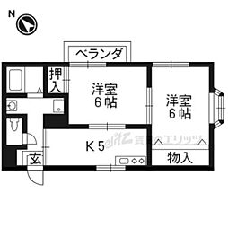 松ヶ崎ハイツ 1階2Kの間取り
