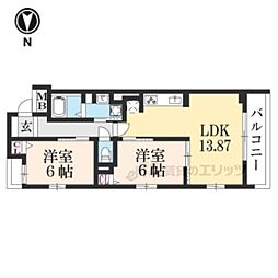ＣＡＳＡ御所北 2階2LDKの間取り