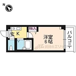 ヴィラ東海15号館 4階1Kの間取り