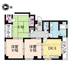 北白川松園 3階3DKの間取り