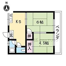 叡山電鉄叡山本線 修学院駅 徒歩5分の賃貸アパート 2階2Kの間取り