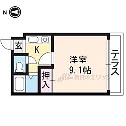 京都市営烏丸線 今出川駅 徒歩5分の賃貸マンション 1階1Kの間取り