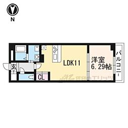 京都地下鉄東西線 烏丸御池駅 徒歩7分の賃貸マンション 1階1LDKの間取り