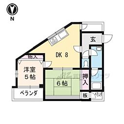 叡山電鉄叡山本線 修学院駅 徒歩3分の賃貸マンション 4階2DKの間取り