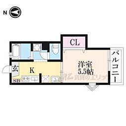 京阪本線 神宮丸太町駅 徒歩10分の賃貸アパート 2階1Kの間取り