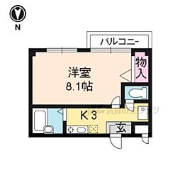 京都市営烏丸線 北大路駅 徒歩3分の賃貸マンション 2階1Kの間取り