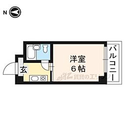 シェモア御蔭通 2階1Kの間取り