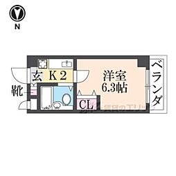 デ・リード河原町 1Kの間取図画像