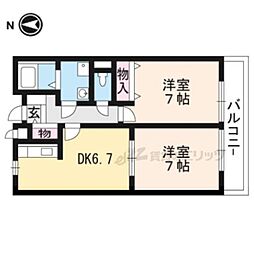 カルム北山 1階2DKの間取り